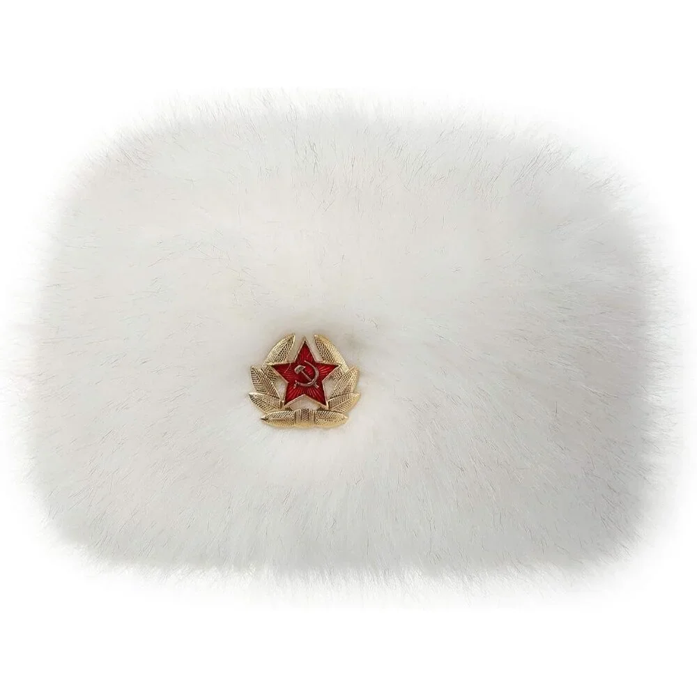 Women White With Kgb Warm Winter Hat Faux Fur Russian Cossack Style